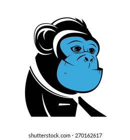 business ape with blue face