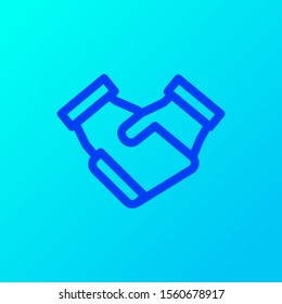 Business Application icon with a trendy Outline style. Handshake symbol with isolated Blue gradient background. The color can be changed.