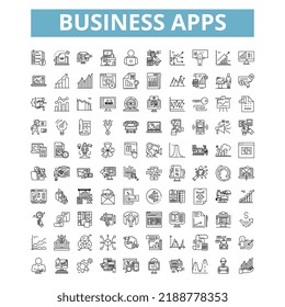 Business apps icons, line symbols, web signs, vector set, isolated illustration