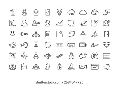 Business Apps und Software Line Art Icons - Moderne minimale Vektorgrafiken.