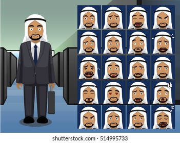 Business Arab Man Cartoon Emotion faces Vector Illustration