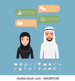 Business arab people with bubble speech talking.Chatting message.
