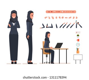 Business Arab Woman character for animation. Ready for creation pose and animation mouth. Office tutorial.