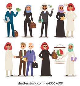 Business arabic people teamwork vector illustration cartoon character arab manager office meeting