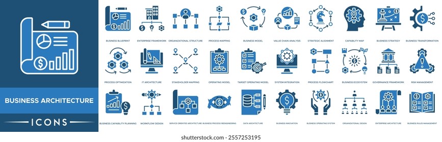 Business architecture icon. Business Blueprint, Enterprise Framework, Organizational Structure, Process Mapping and Business Model