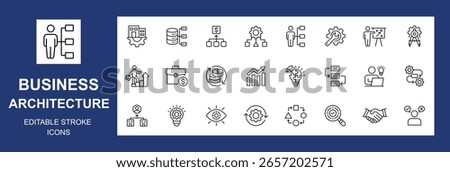 Business architecture icon set. Containing strategy, execution, management, execution, operations, service, planning icon. Editable stroke. Vector illustration
