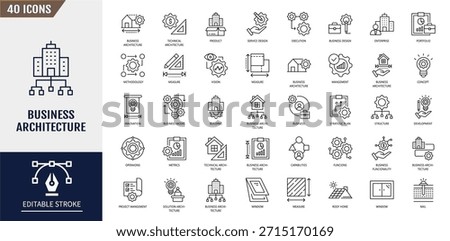 Business architecture icon set. Containing strategy, execution, management, execution, operations, service, planning and more. Vector illustration