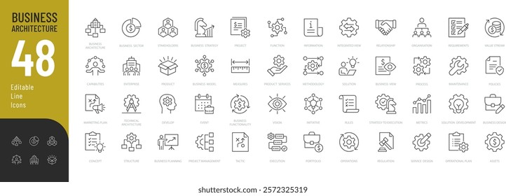 Business Architecture Line Editable Icons set. Vector illustration in modern thin line style of business related icons: strategy, methodology, regulation, and more. Pictograms and infographics