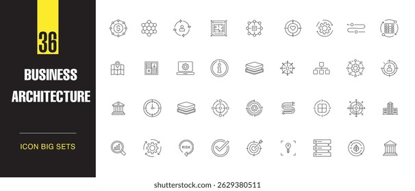 Business Architecture Vector Line Icon Set Strategic Planning, Organizational Structure, and Enterprise Design Symbols