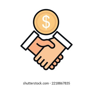 Business Arrangement. Dollar And Handshake Sign. Editable Vector.
