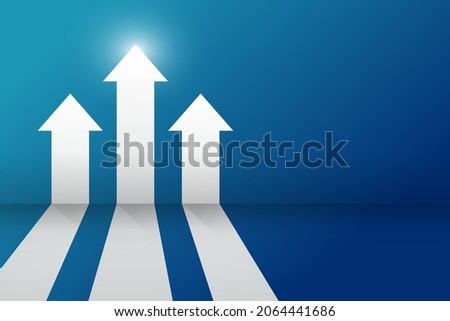 business arrow blue background   target direction concept to success. Finance growth vision stretching rising up. banner flat style vector. Returns, higher profits