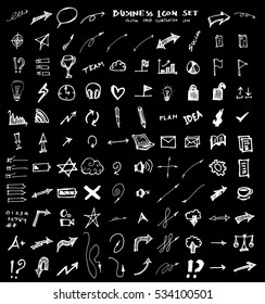 Business arrow bubble set sketch vector ink doodle on chalkboard