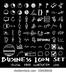 Business arrow bubble set sketch vector ink doodle on chalkboard