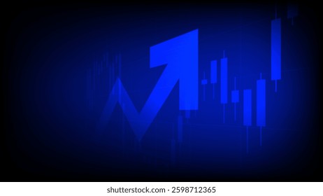 Business Arrow up with Candle stick graph chart on a blue background, A chart with candlesticks Forex trading Analysis of investment trading in the field of cryptocurrency,HUD futuristic vector design