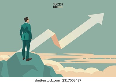 Business arrow concept with businessman contemplate to be success. grow chart up increase profit sales and investment. background vector