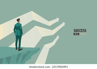 Business arrow concept with businessman contemplate to be success. grow chart up increase profit sales and investment. background vector