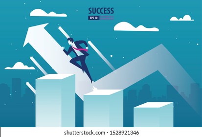 Business arrow concept with businessman  jumping on the graph. grow chart up increase profit sales and investment. background vector