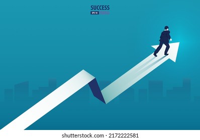 Business arrow concept with businessman on arrow running to success. grow chart up increase profit sales and investment. background vector
