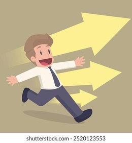 Business arrow concept with businessman on arrow flying to success. grow chart up increase profit sales and investment.Vector Illustration