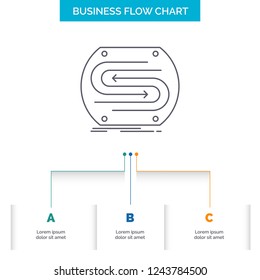 business arrow, concept, convergence, match, pitch Business Flow Chart Design with 3 Steps. Line Icon For Presentation Background Template Place for text