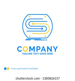 business arrow, concept, convergence, match, pitch Blue Yellow Business Logo template. Creative Design Template Place for Tagline.
