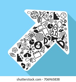 Business arrow concept. Infographics Icons. Flat vector cartoon illustration. Objects isolated on a white background.