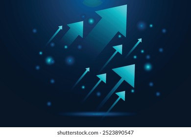 business arrow up digital technology on blue background. business investment to success. financial data increase or growth vector illustration background design futurstic
