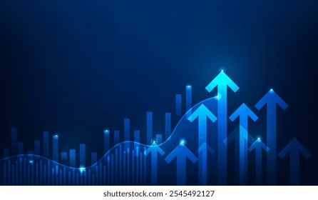 seta de negócios gráfico financeiro crescimento e investimento no mercado de ações. analista de investimento de negociação de tendência. vetor ilustração fantástica tecnologia.