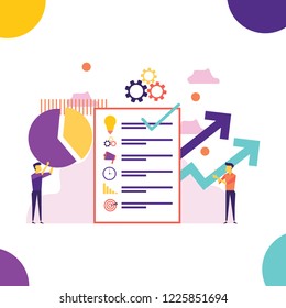 Business arrow going up, business growth, business development strategy online flat design vector illustration with icons