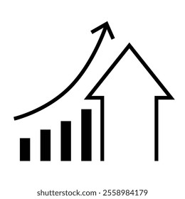 business arrow graph and line graph going up with bars represent sales business increase profit icon