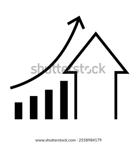 business arrow graph and line graph going up with bars represent sales business increase profit icon