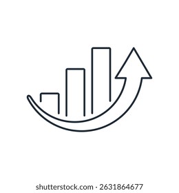 Seta comercial com um gráfico crescente para cima.Vetor ilustração ícone linear no fundo branco.