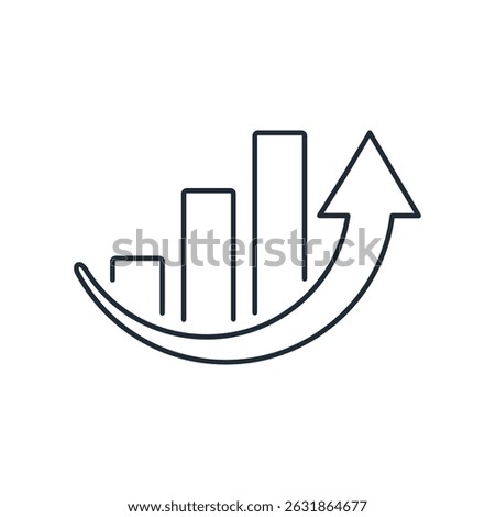 Business arrow with a growing graph upwards.Vector linear icon illustration on white background.