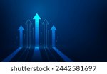 business arrow up growth investment technology on dark blue background. business trade increase to success. financial data graph strategy.market chart profit money. vector illustration hi-tech.