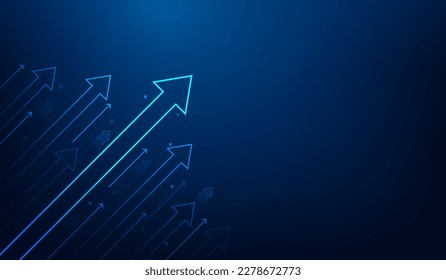 Business-Pfeil-nach-auf-Wachstumskurve-Technologie auf dunkelblauem Hintergrund. Unternehmensinvestitionen zum Erfolg. Finanzdaten Graphstrategie.Market Chart Profit-Geld. Vektorgrafik Hightech.