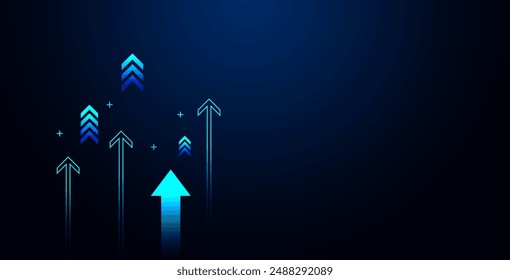 business arrow up growth line circuit technology on dark blue background. business investment to success. financial data graph strategy.market chart profit money. vector illustration hi-tech.
