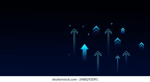 business arrow up growth line circuit technology on dark blue background. business investment to success. financial data graph strategy.market chart profit money. vector illustration hi-tech.