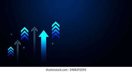 Business Arrow Up Wachstumslinienkreistechnologie auf dunkelblauem Hintergrund. Business Investition zum Erfolg. Finanzdaten Graph Strategie.Marktdiagramm Profit Geld. Vektorillustration Hi-Tech.