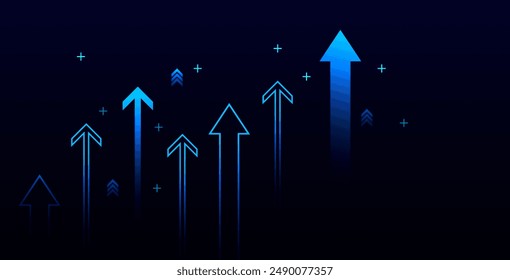 business arrow up growth line circuit technology on dark blue background. business investment to success. financial data graph strategy.market chart profit money. vector illustration hi-tech.