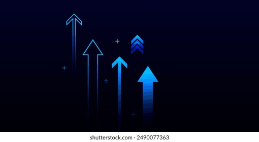 flecha de negocio hacia arriba tecnología de circuito de línea de crecimiento sobre fondo azul oscuro. inversión empresarial para el éxito. estrategia de gráfico de datos financieros. gráfico de mercado dinero de ganancias. Ilustración vectorial de alta tecnología.