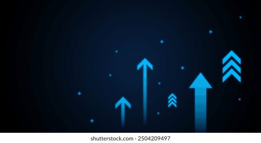 business arrow up growth line circuit technology on dark blue background. business investment to success. financial data graph strategy.market chart profit money. vector illustration hi-tech.