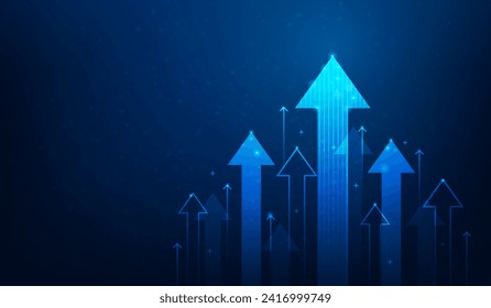 business arrow up growth success technology on dark blue background. financial data graph strategy.market chart profit money. investment increase. vector illustration hi-tech.