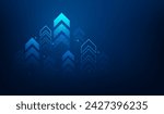 business arrow up growth technology on grid line dark blue background. graph stock market trading investment. chart trend profit income. vector illustration fantastic hi-tech design.