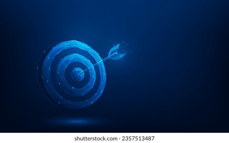 business arrow hitting target dart technology digital on blue background. vector illustration low poly wireframe fantastic design.