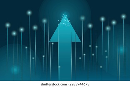 Business arrow increase of success graph and growth stock market earnings financial on profit income background with diagram chart investment.