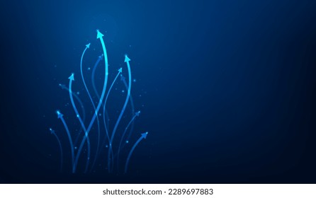 business arrow leader up to success technology on blue dark background. strategy inovation growth. solving path to goal. network data high speed. vector illustration fantastic technology. 