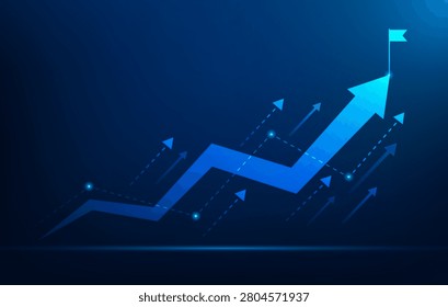 business arrow line moving and strategy direction target to goal falg on top blue background. mission complete performance concept. Motivation active goal to success. vector illustration.