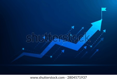 business arrow line moving and strategy direction target to goal falg on top blue background. mission complete performance concept. Motivation active goal to success. vector illustration.