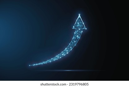 Business arrow up low poly wireframe. Return on the investment chart increases. target on blue dark background. Vision for sustained financial growth. Vector illustration fantastic digital.