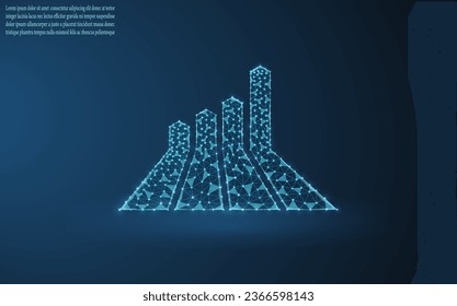 Business arrow up low poly wireframe. Return on the investment chart increases. target on blue dark background. Vision for sustained financial growth. Vector illustration fantastic digital.